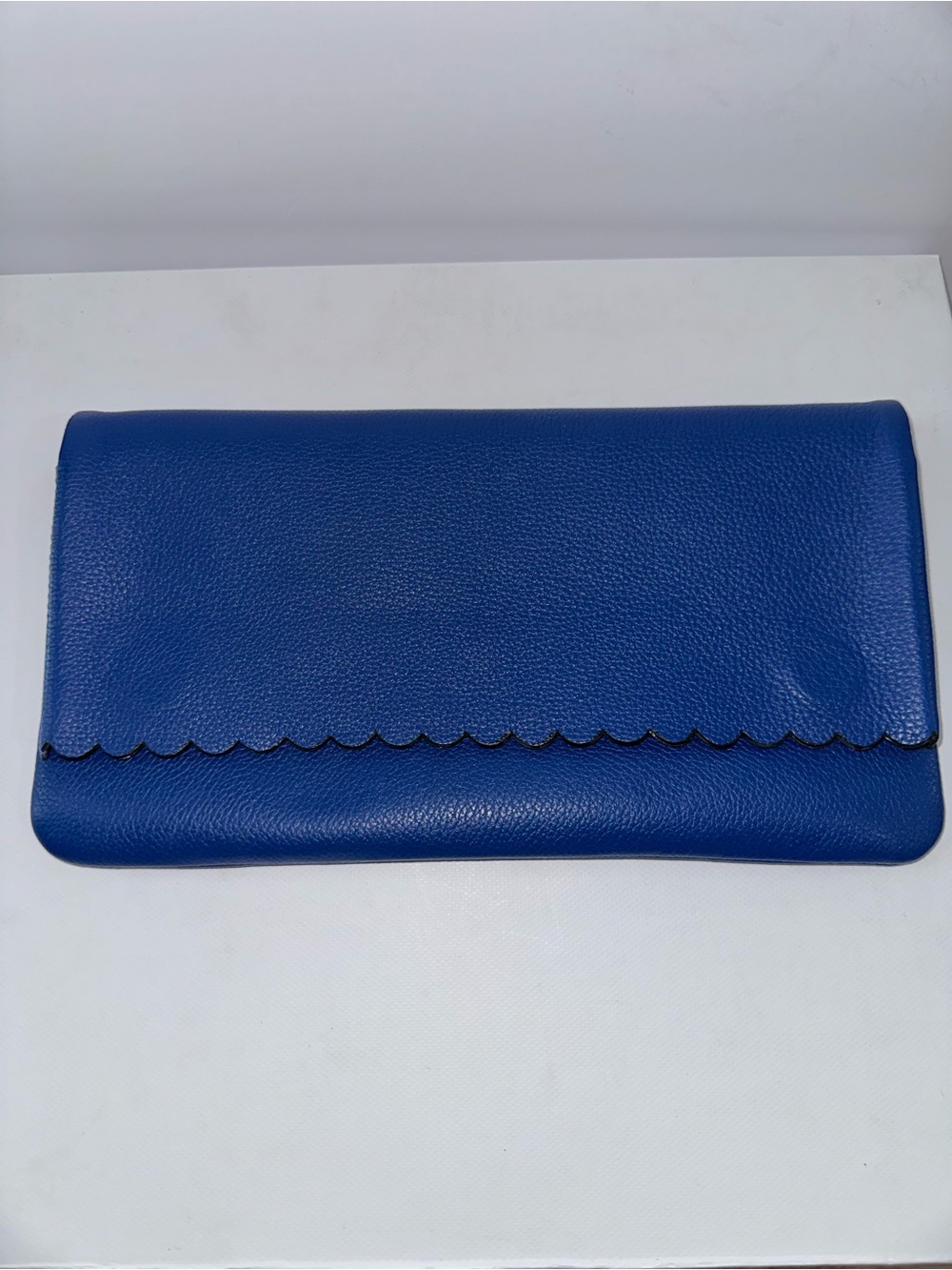 Blue Pebble Design with Scalloped Edge Leather Clutch NWOT